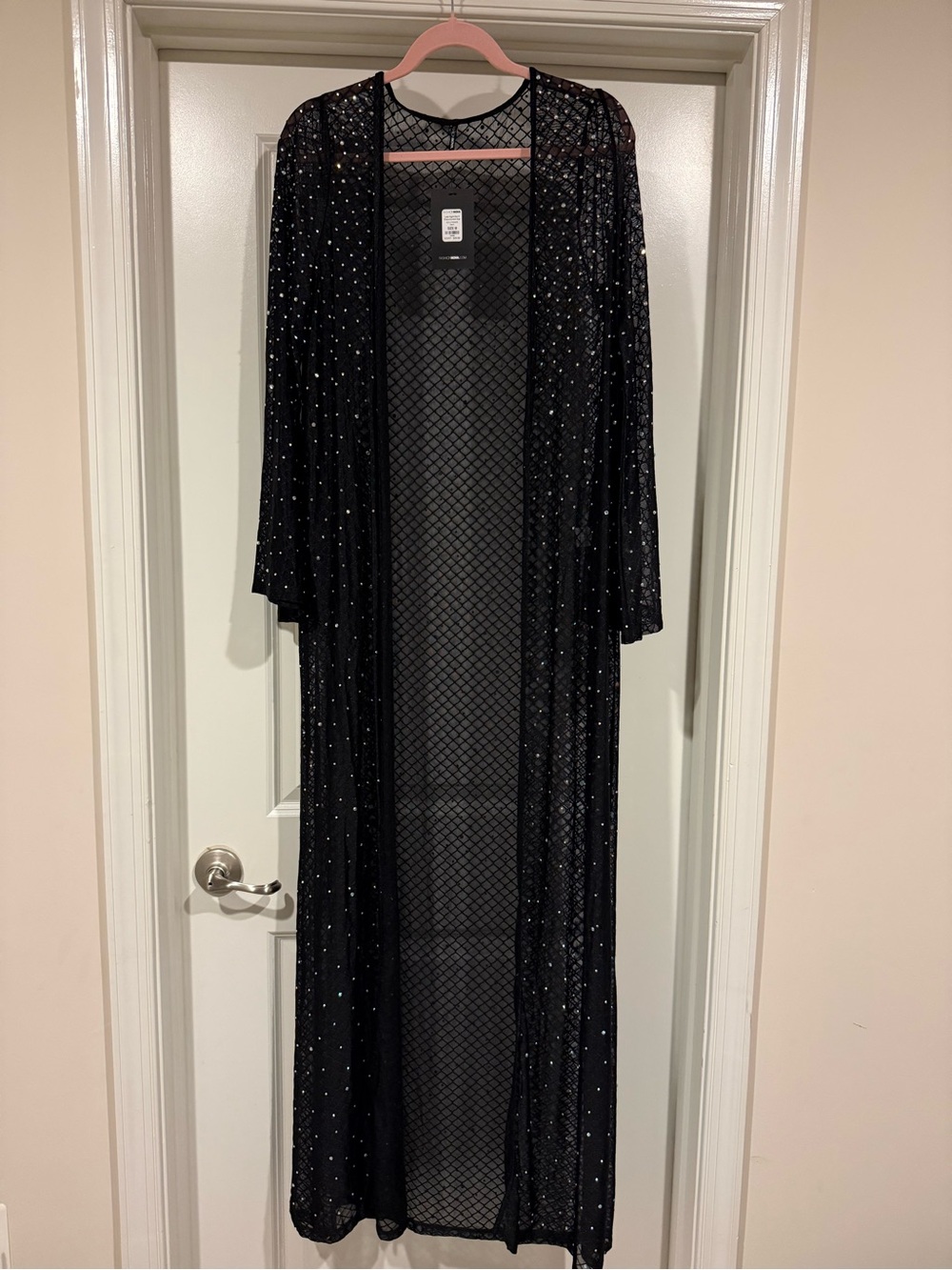 Fashion Nova Black Sheer Net Duster with Sparkle